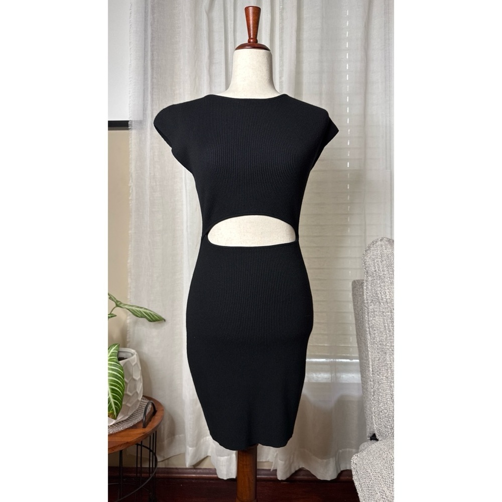 Aritzia Wilfred Free Cut-out Knit Ribbed Mini Dress Size Small Black